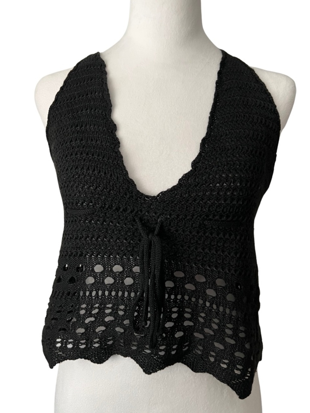 Black Crochet Halter Tie Top Whimsigoth Fairycore Y2K Style
